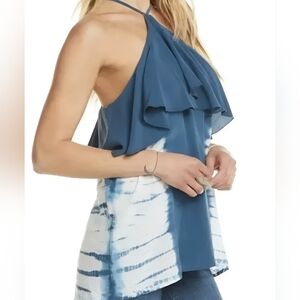 NWT Chaser Blue Asymmetrical Ruffled Tank Top, SIZE LARGE
